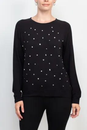 Carmen Marc Valvo Crew Neck long Sleeve Elastic Cuff’s Embellished Sweater