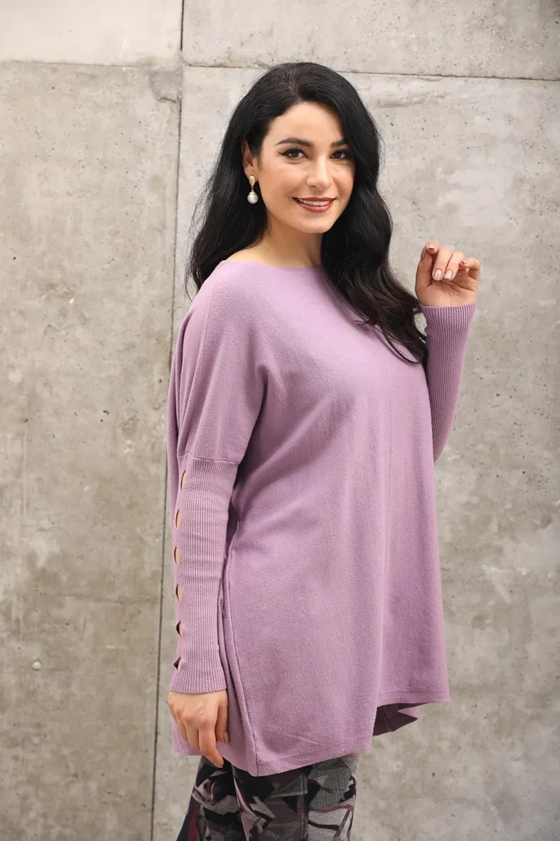 Cashmere Feel Boat Neck Tunic Top With Sleeve Detail