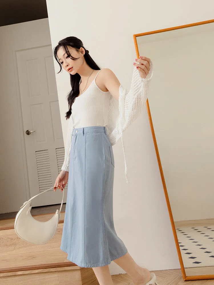 Casual Long Open Slit Cotton Fishtail Midi Skirt