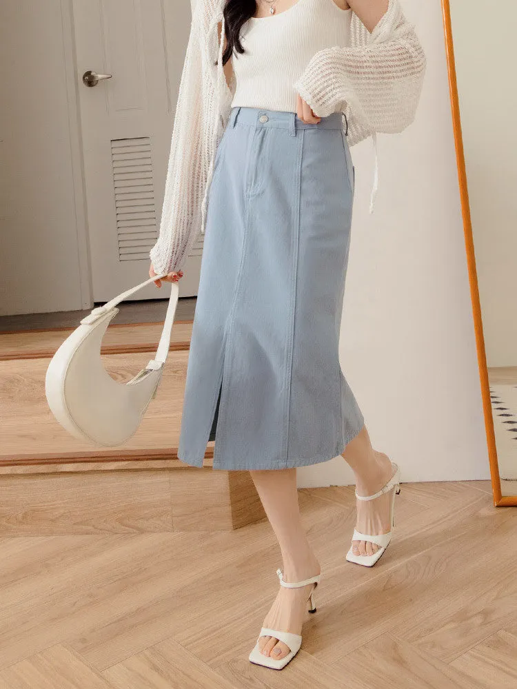 Casual Long Open Slit Cotton Fishtail Midi Skirt