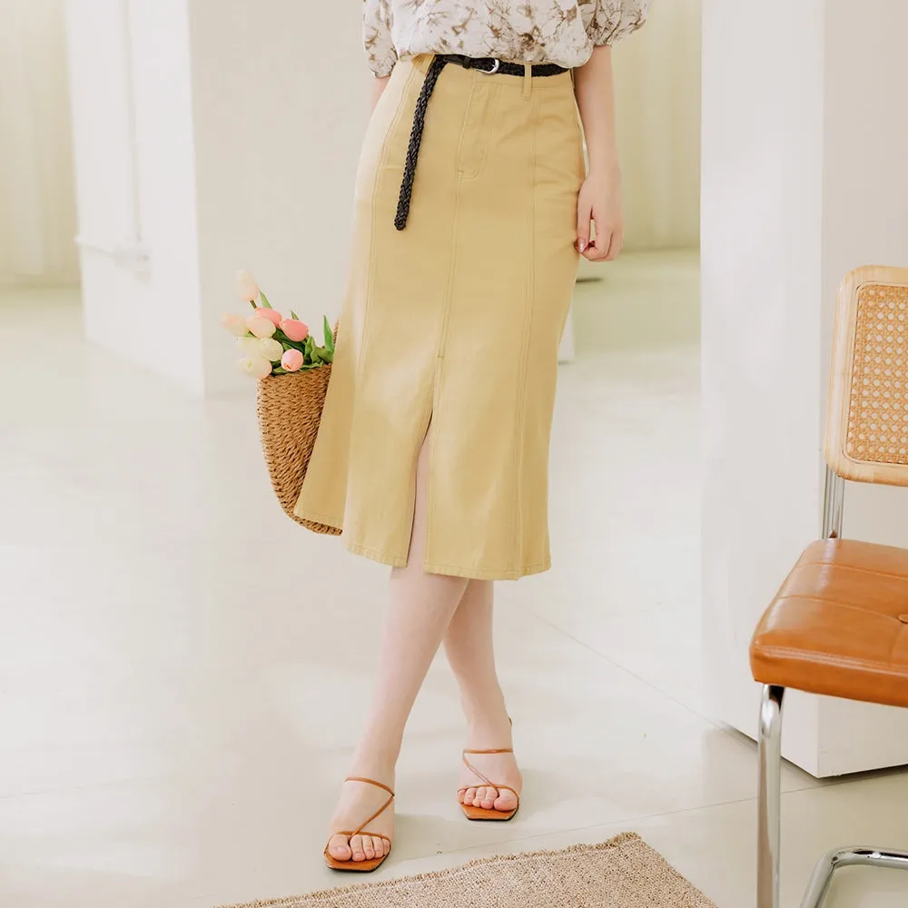 Casual Long Open Slit Cotton Fishtail Midi Skirt