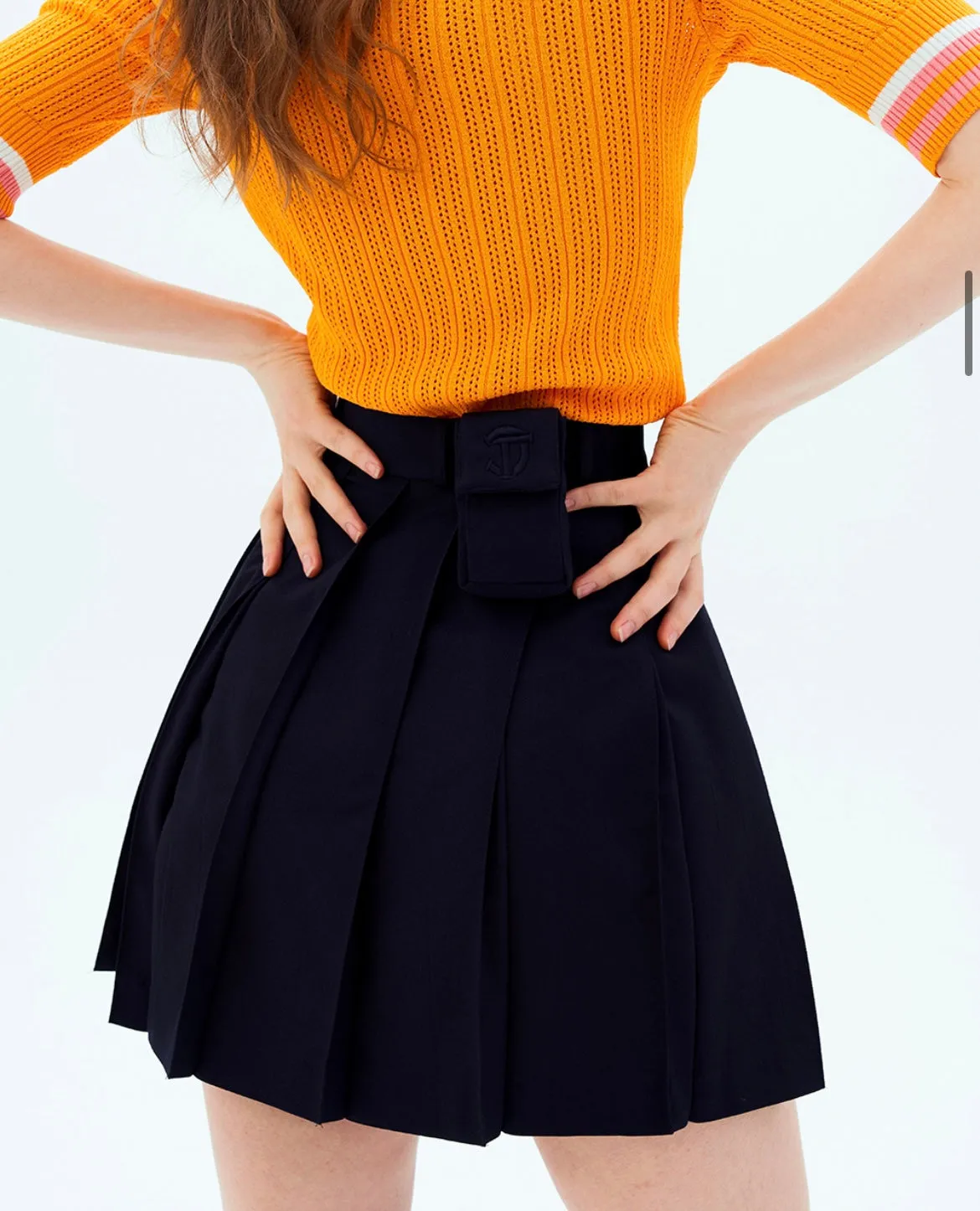 Cellty Navy Bold Pleats Skirt