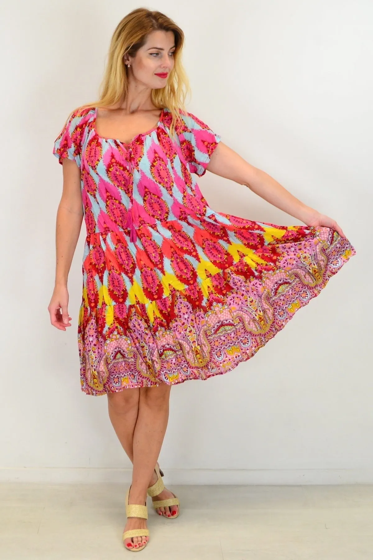 Cherry Mosaic Shift Dress Cotton Tunic