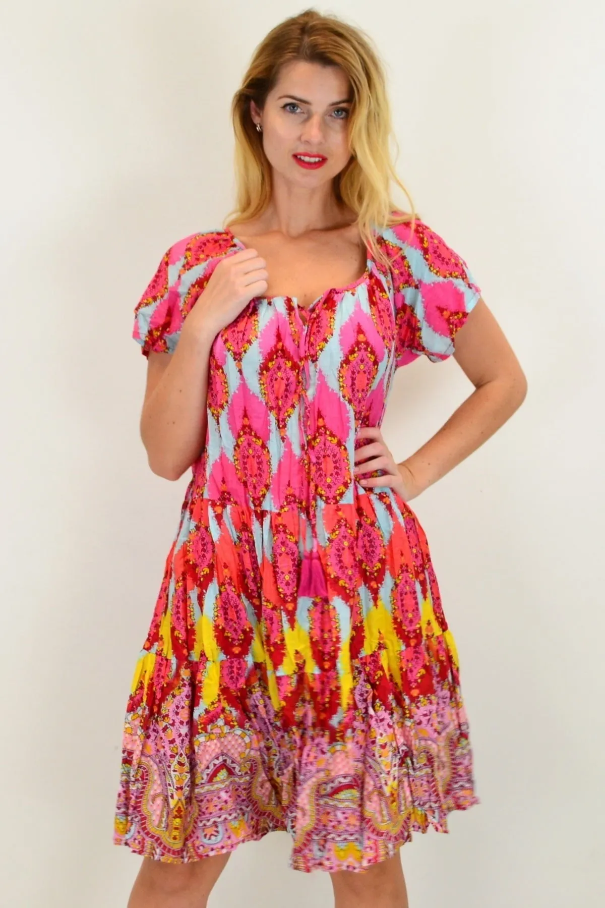 Cherry Mosaic Shift Dress Cotton Tunic