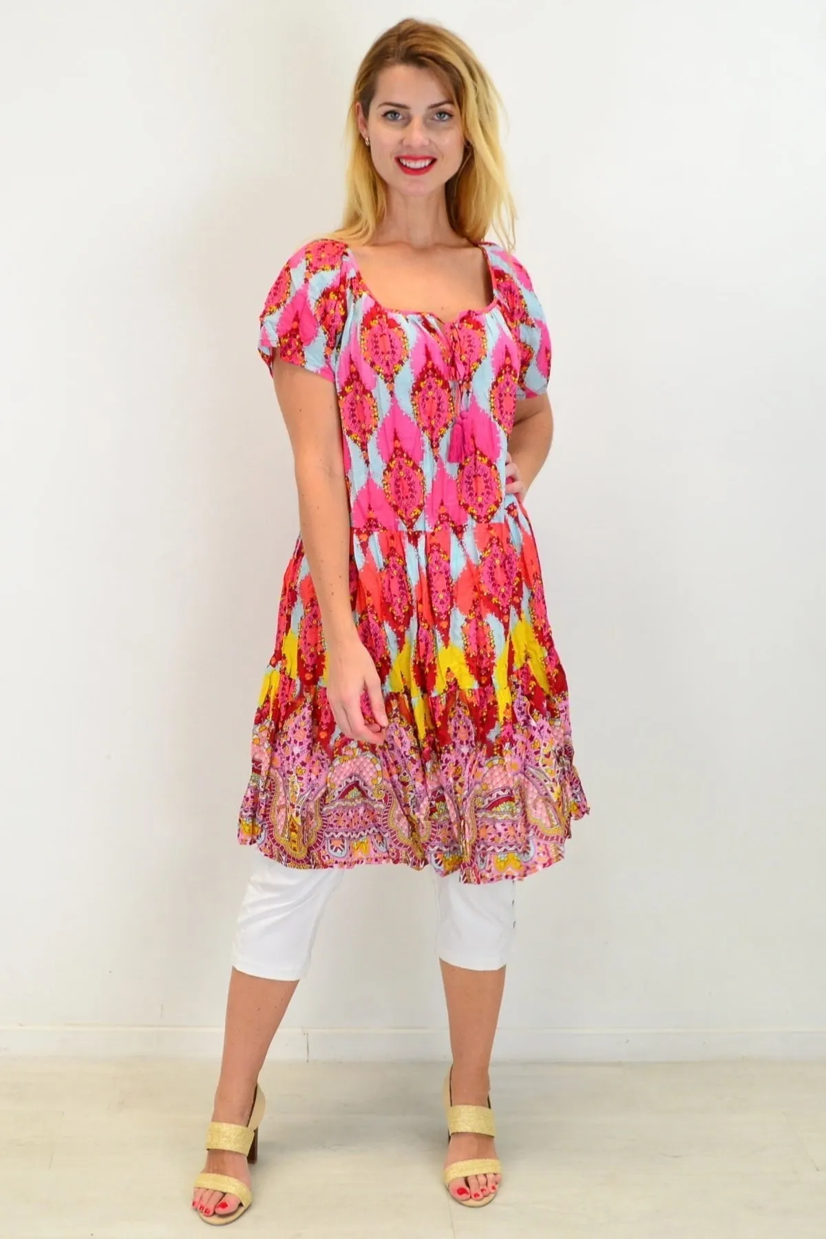 Cherry Mosaic Shift Dress Cotton Tunic