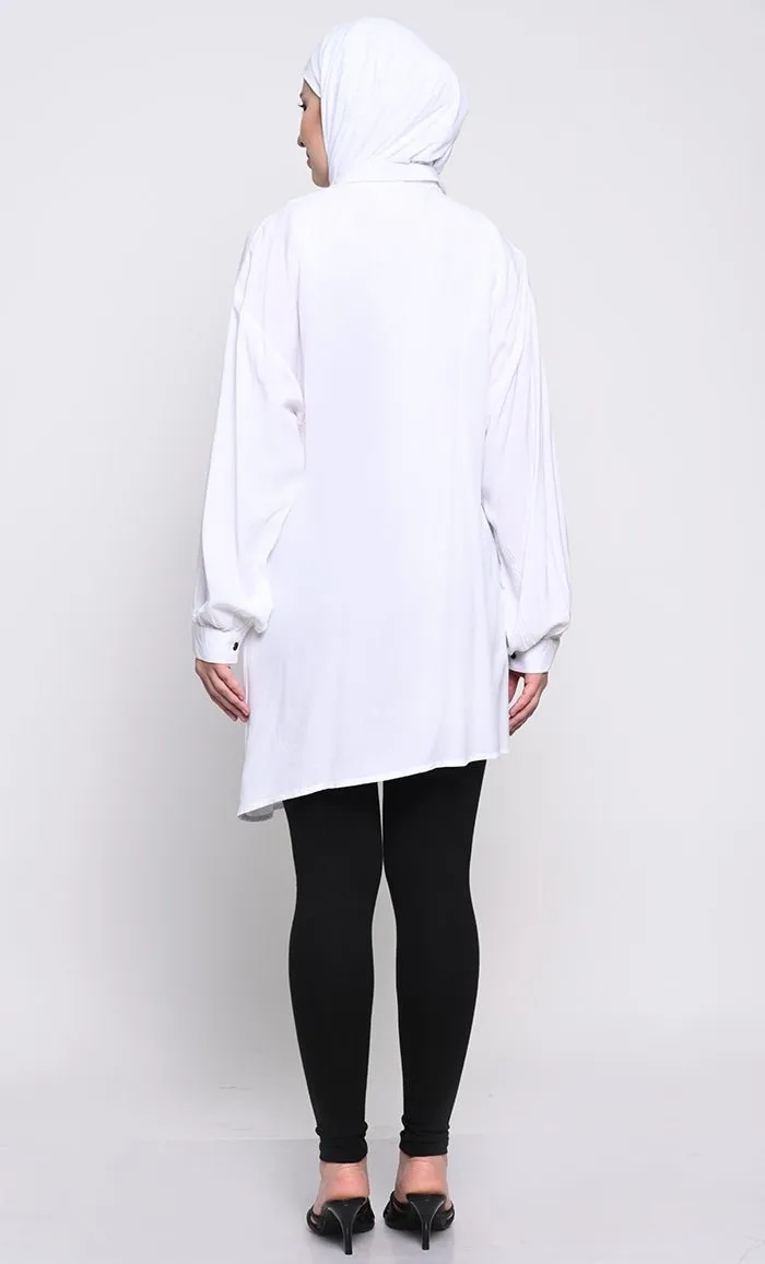 Chic Rayon Fabric Tunic with Asymmetric Hem and Lace Detailing