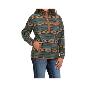 Cinch Women's Green Aztec Print Polar Fleece Pullover Sweater