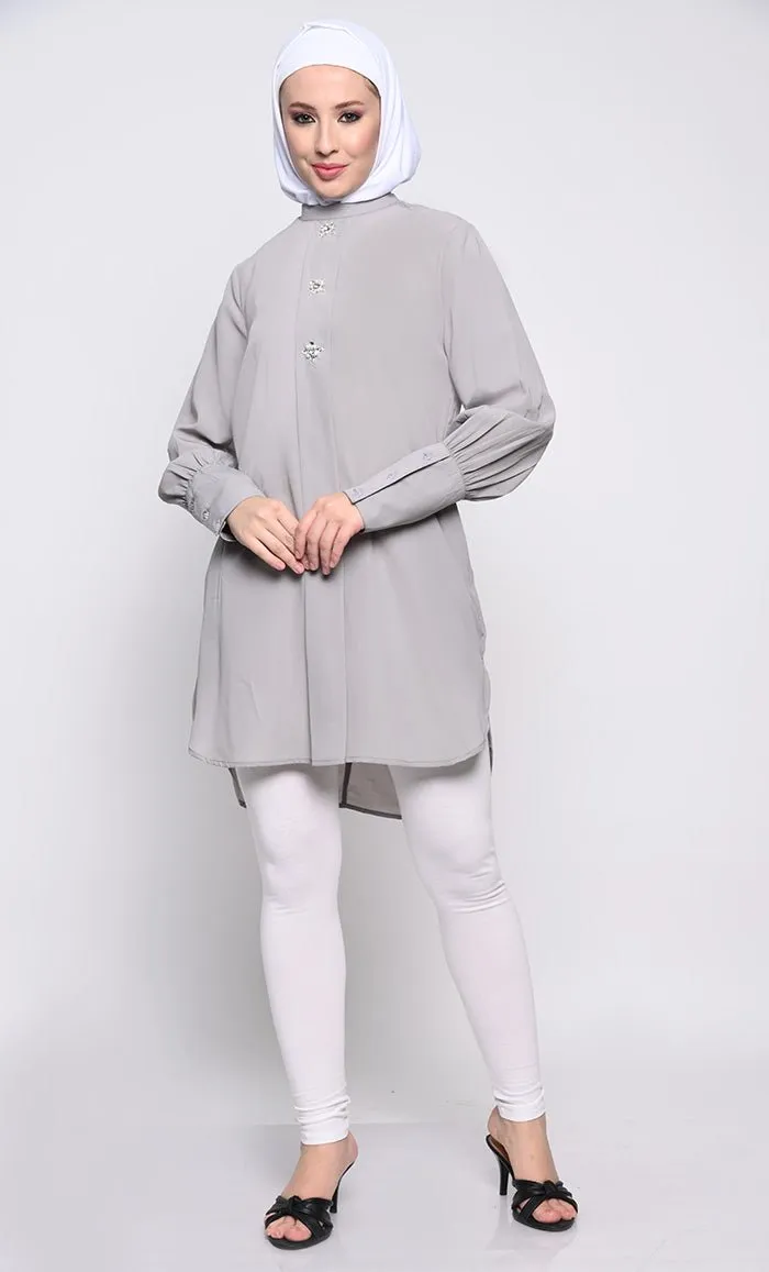 Classic Nida Tunic with Crystal Button Embellishments