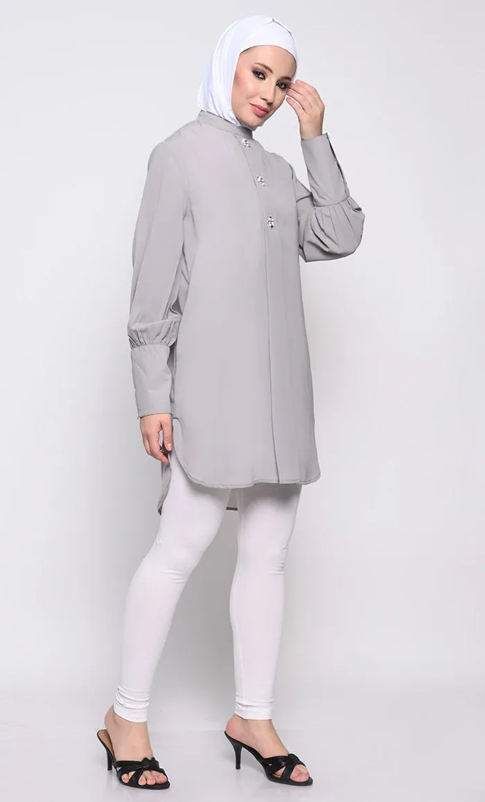 Classic Nida Tunic with Crystal Button Embellishments