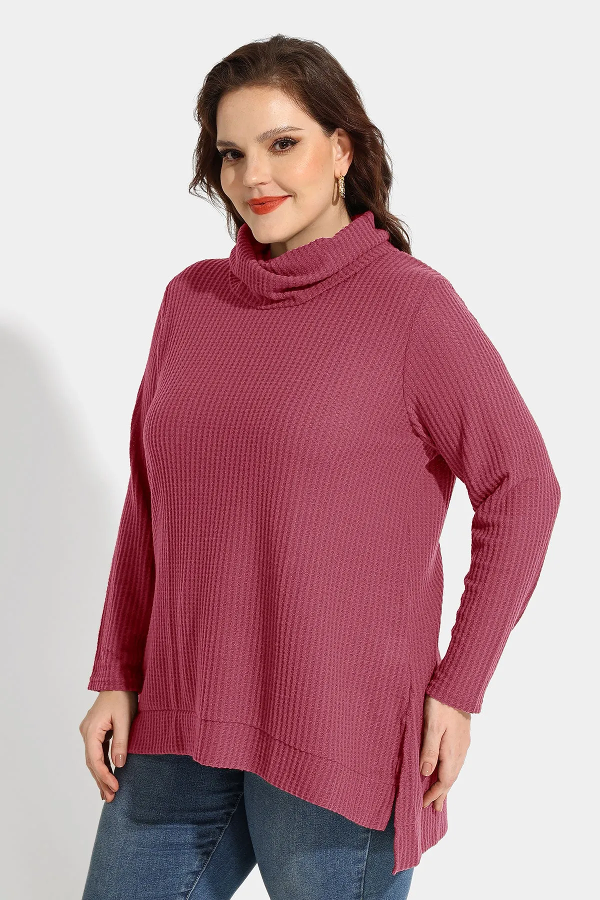 Cowl Neck Split Hem Tunic Long Sleeve Shirt