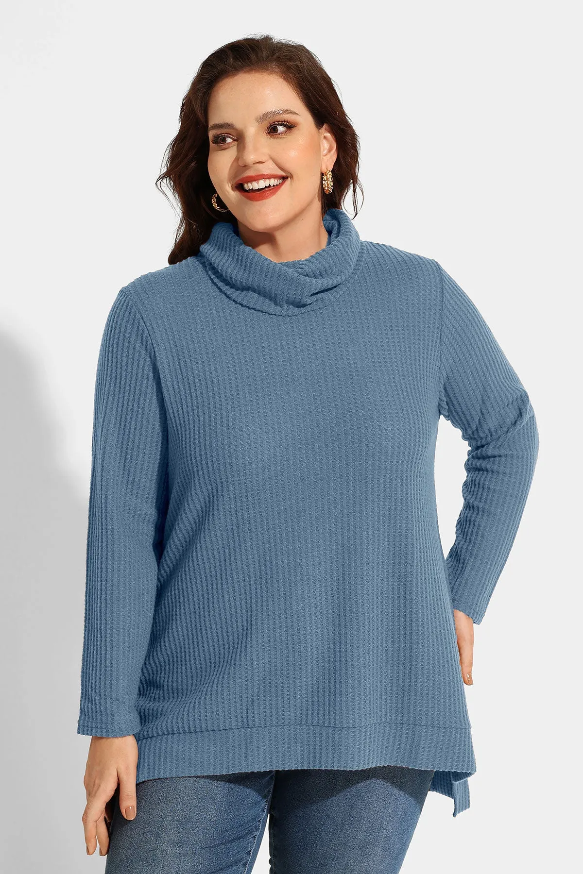 Cowl Neck Split Hem Tunic Long Sleeve Shirt