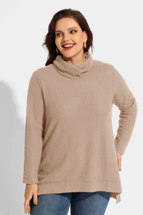 Cowl Neck Split Hem Tunic Long Sleeve Shirt