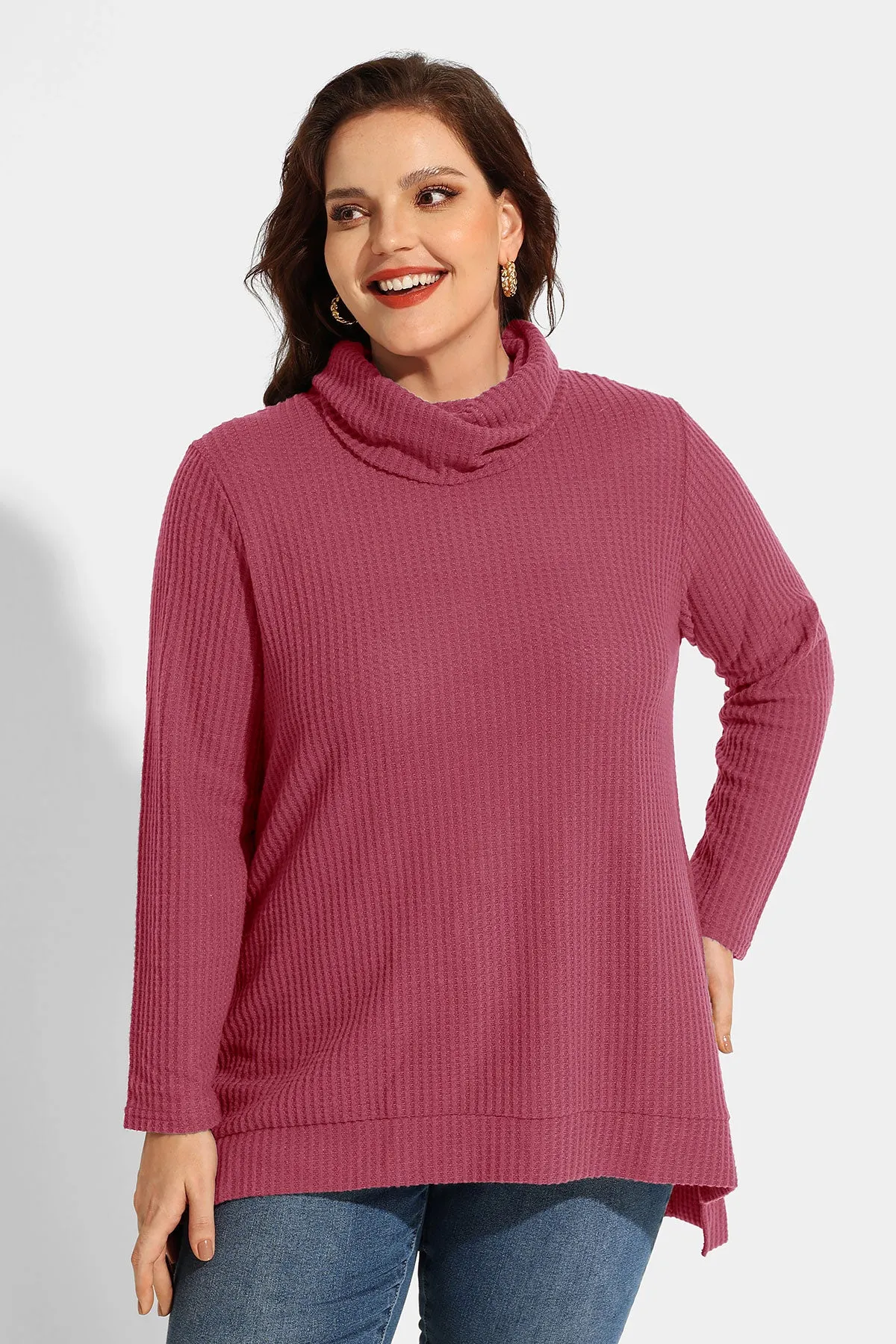 Cowl Neck Split Hem Tunic Long Sleeve Shirt