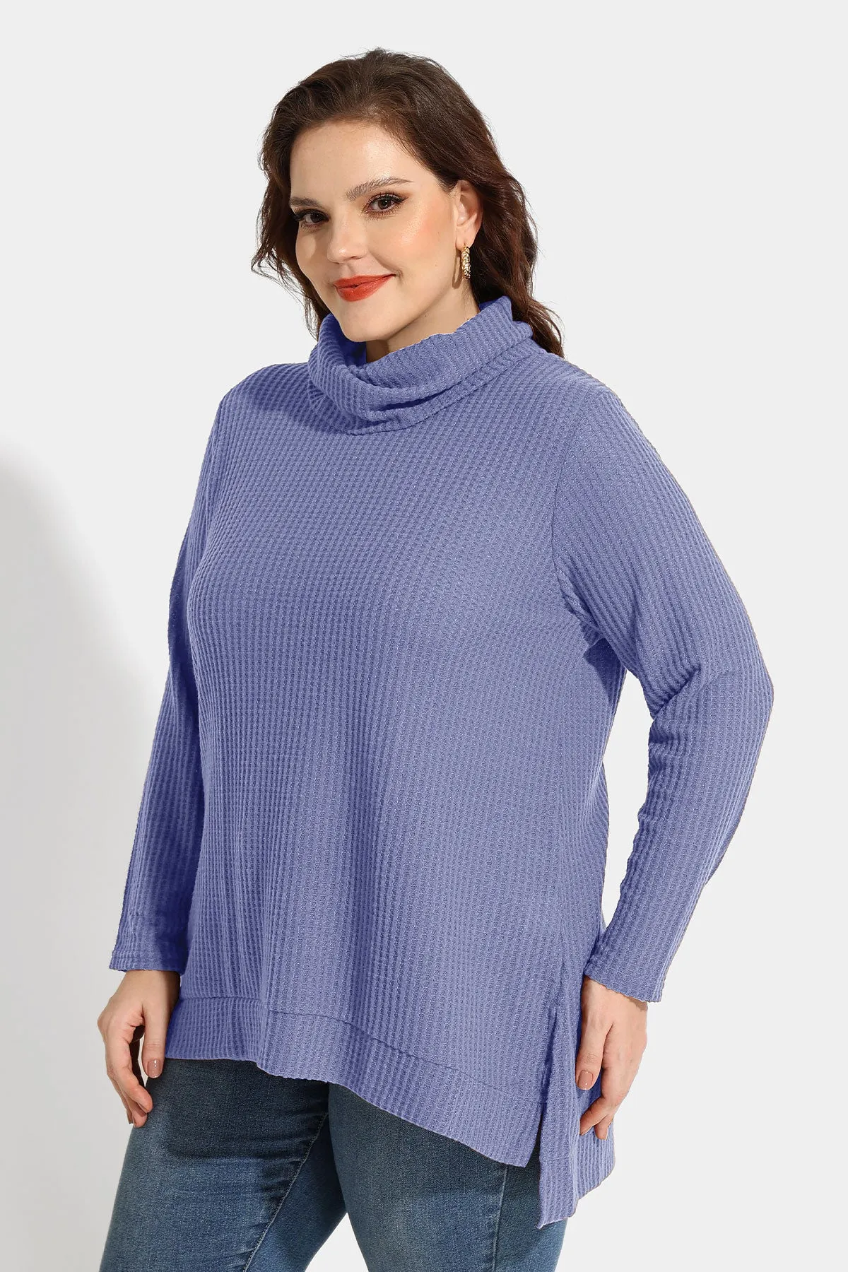 Cowl Neck Split Hem Tunic Long Sleeve Shirt