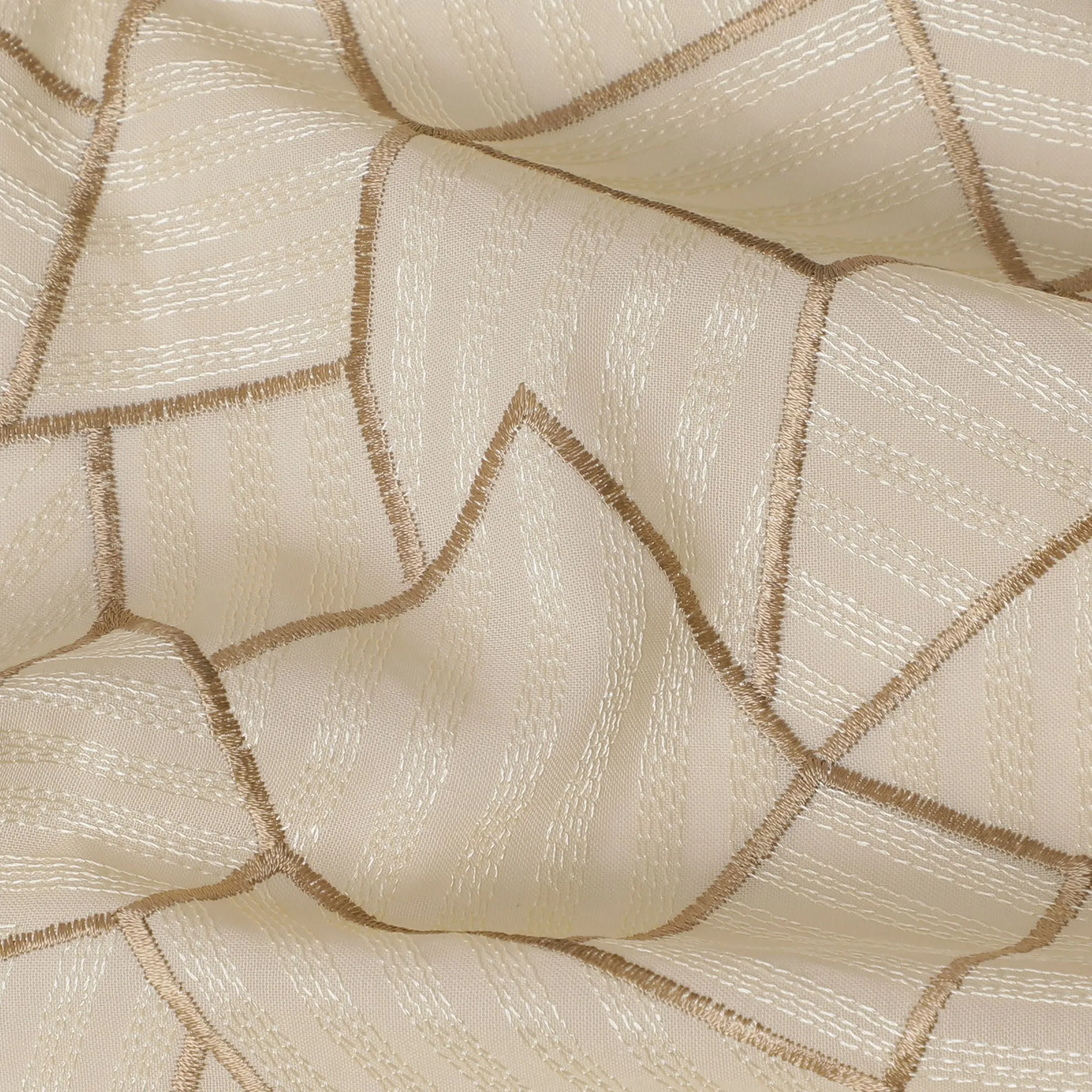 Cream Cotton Voile Fabric with Gold Geometric Embroidery, 110 cm Width-D20110