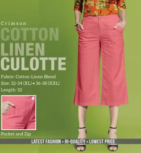 Crimson Linen Cotton Culottes Pants for women