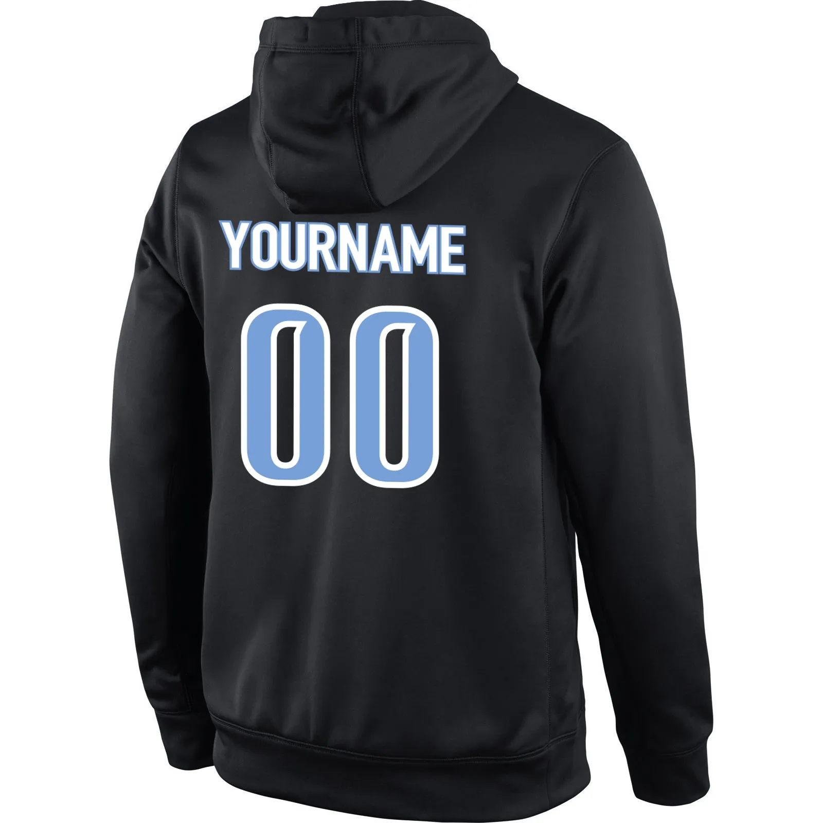 Custom Stitched Black Light Blue-White Sports Pullover Sweatshirt Hoodie