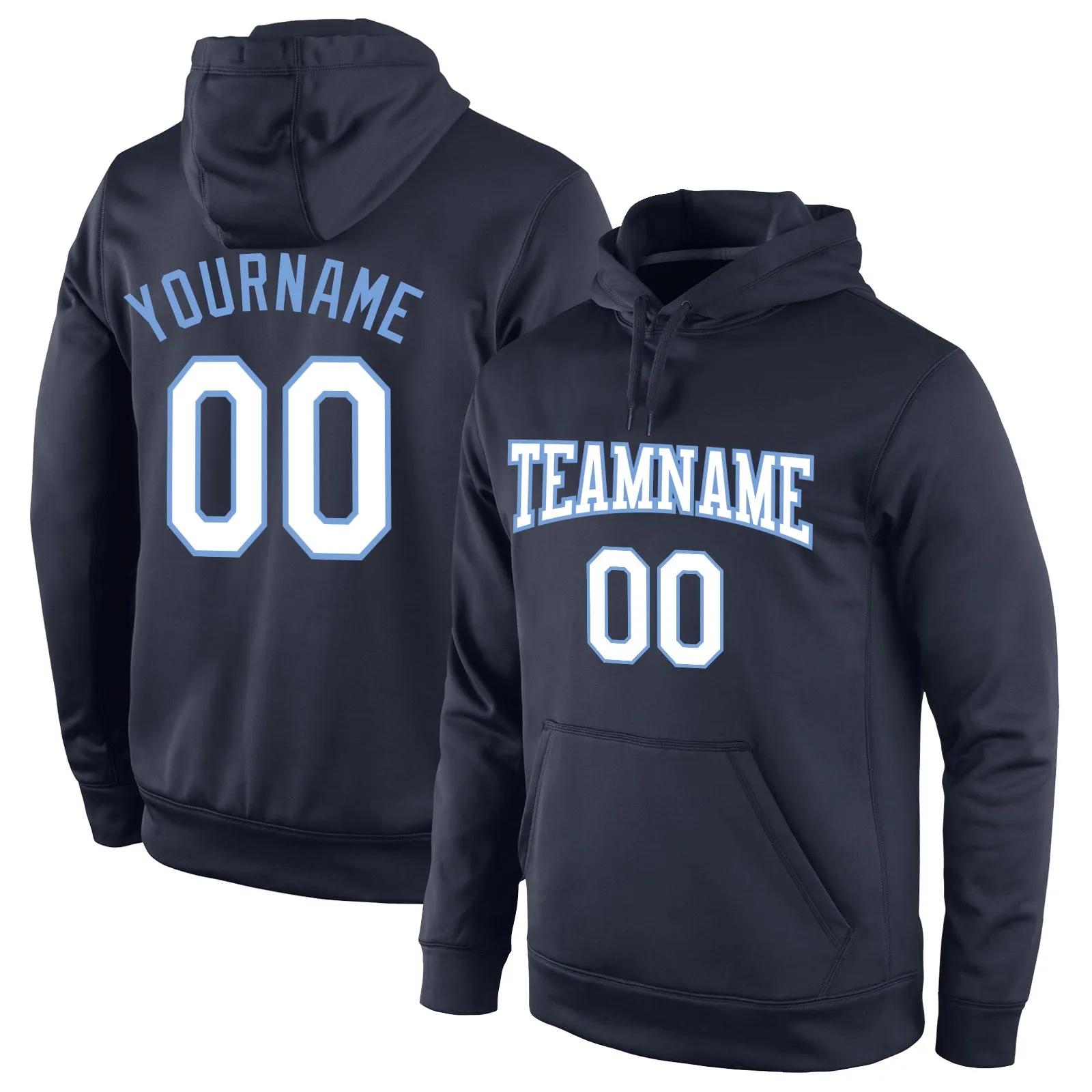 Custom Stitched Navy White-Light Blue Sports Pullover Sweatshirt Hoodie