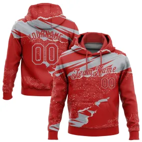 Custom Stitched Red Gray 3D Pattern Design Torn Paper Style Sports Pullover Sweatshirt Hoodie