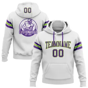 Custom Stitched White Purple-Neon Green Football Pullover Sweatshirt Hoodie