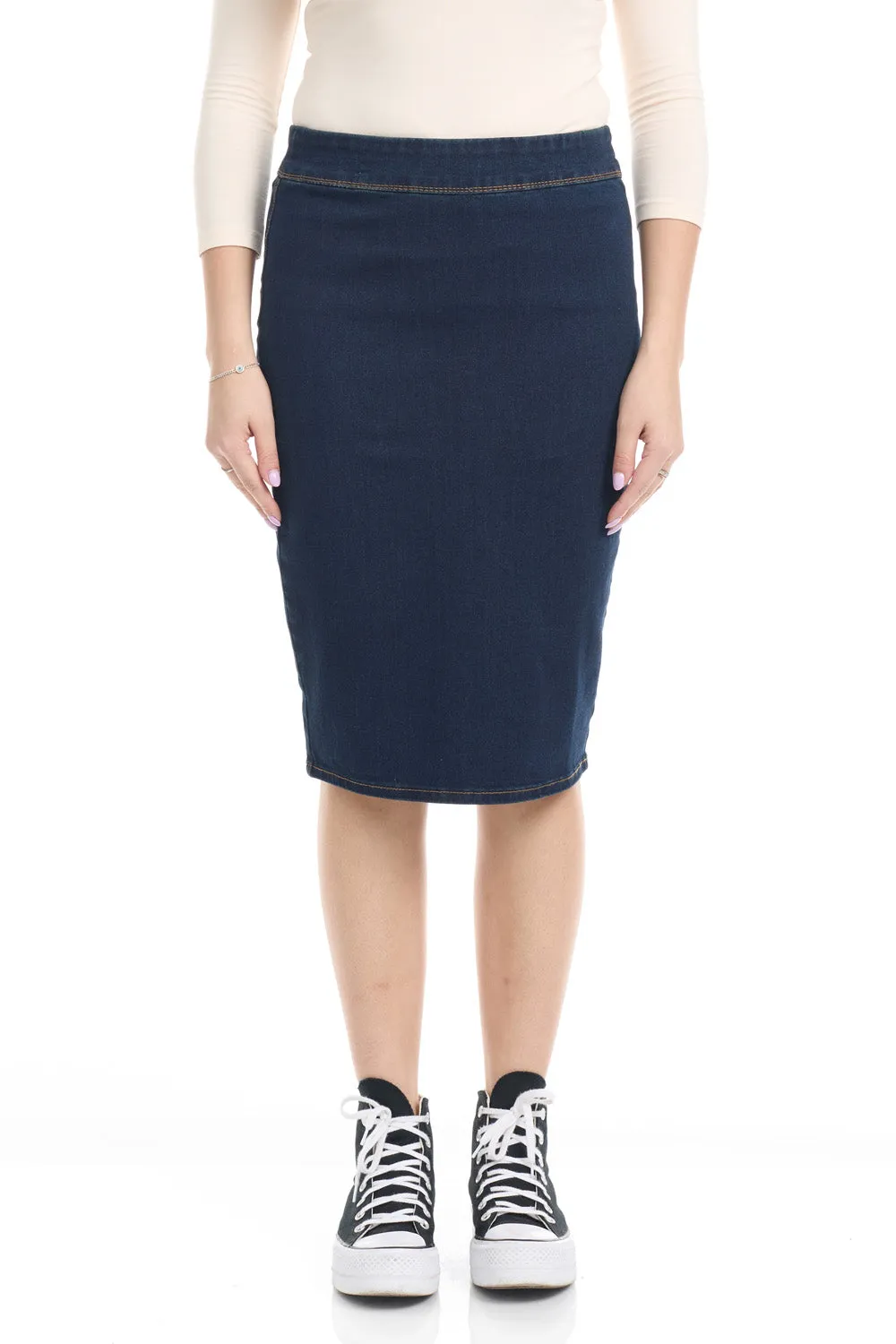 Dark Blue Stretchy Denim Pencil Skirt for Women 'Venice'