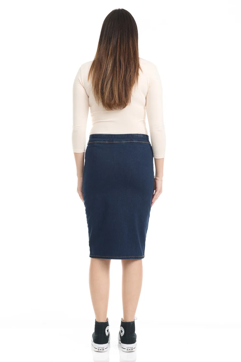 Dark Blue Stretchy Denim Pencil Skirt for Women 'Venice'