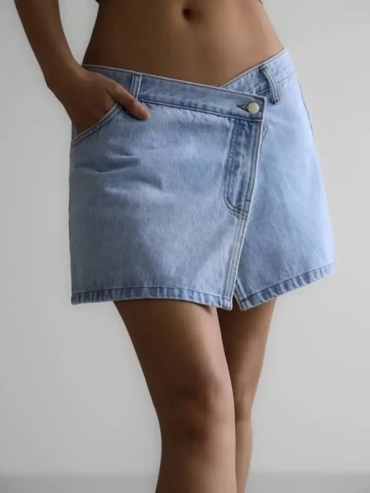 Denim Asymmetrical Mini Skirt