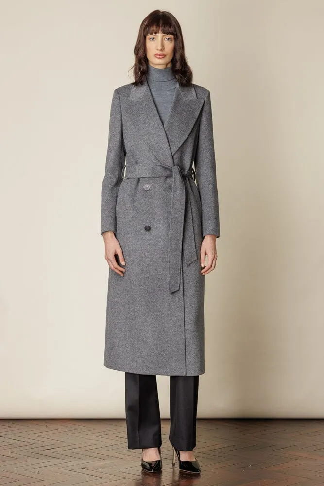 Dita Wide Peak Coat (Belted) - Grey Wool Cashmere