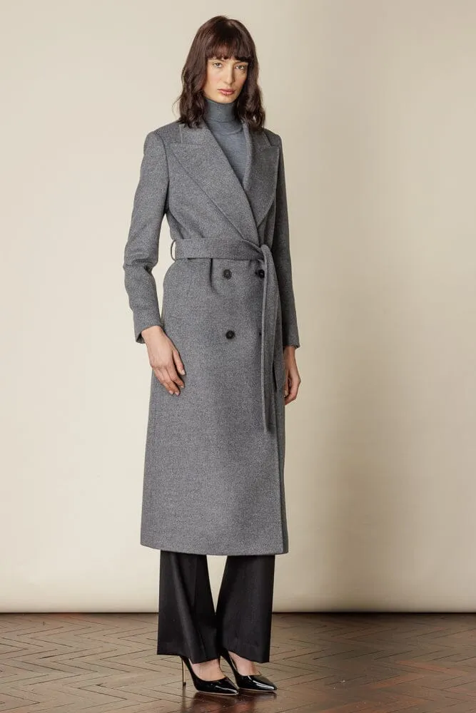 Dita Wide Peak Coat (Belted) - Grey Wool Cashmere