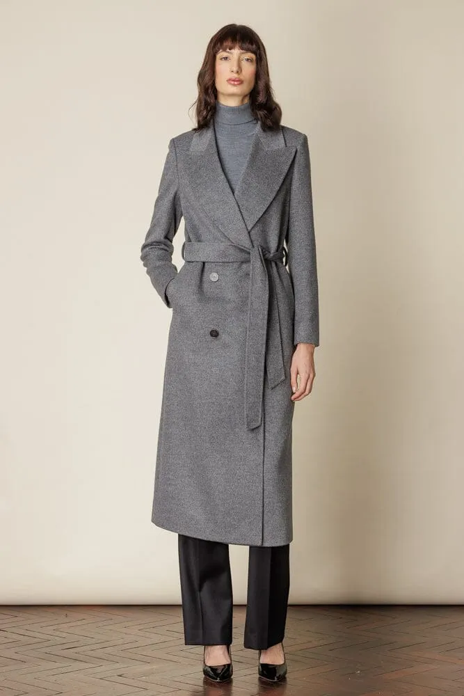 Dita Wide Peak Coat (Belted) - Grey Wool Cashmere