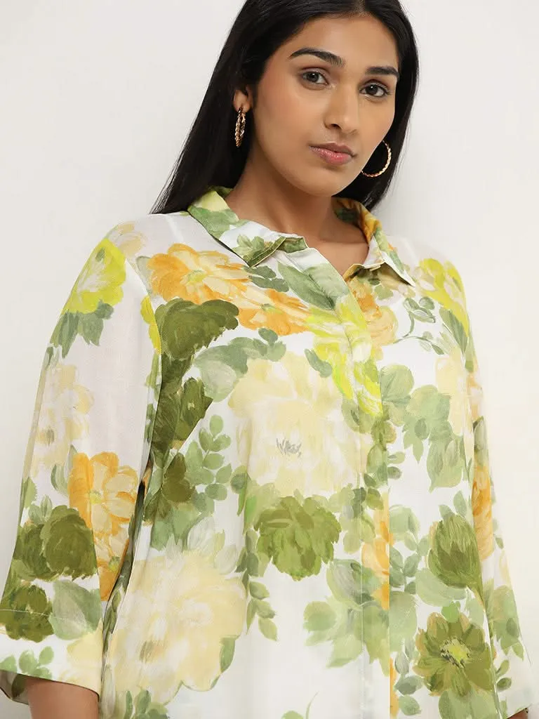 Diza Yellow Floral Printed High-Low Tunic