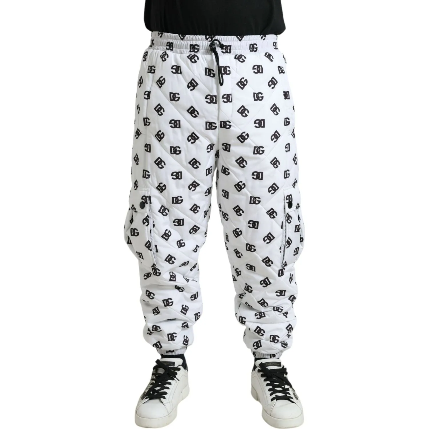 Dolce & Gabbana Chic White Jogger Pants with Iconic DG Print