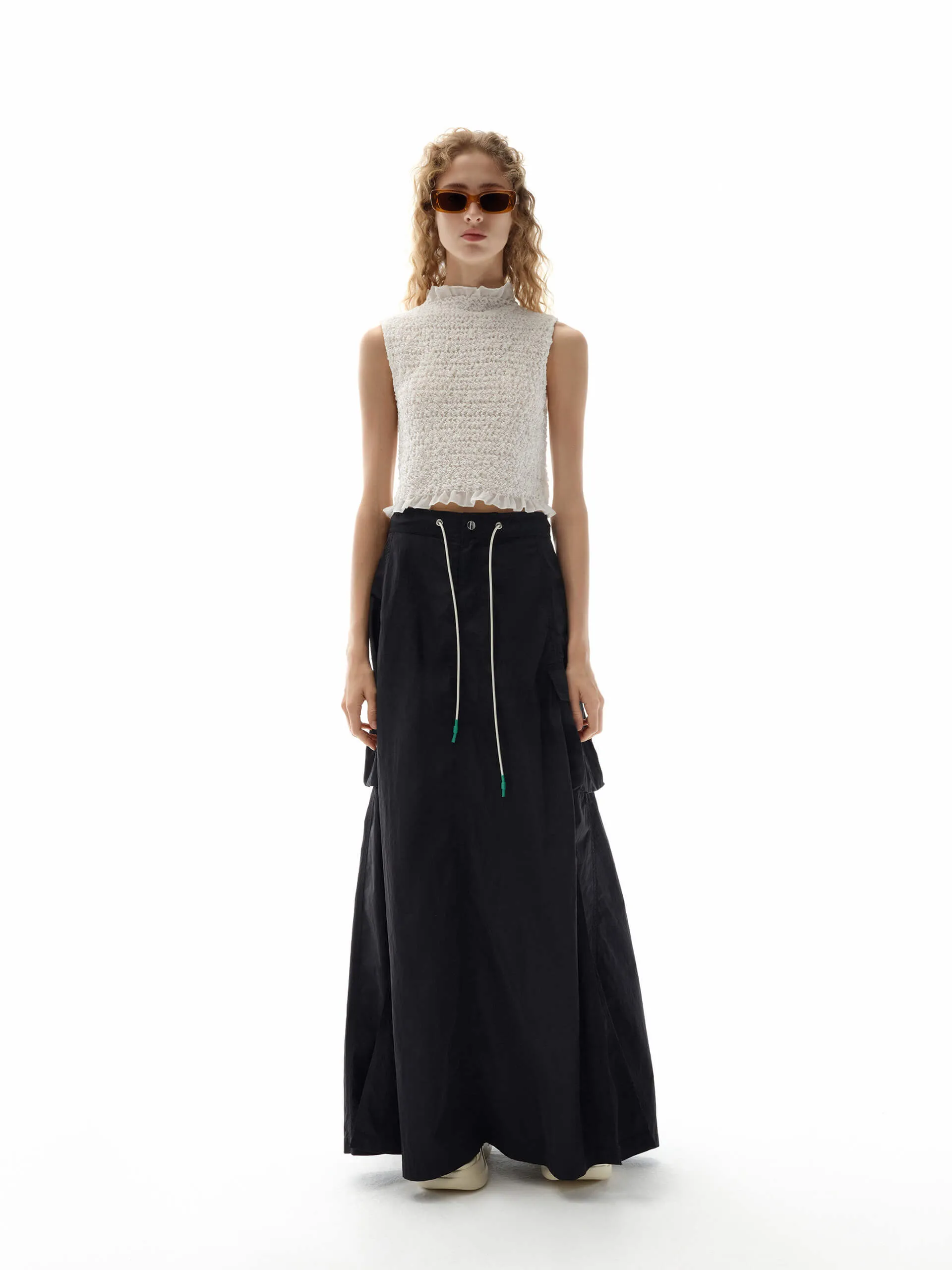 Drawstring Waist Maxi Skirt