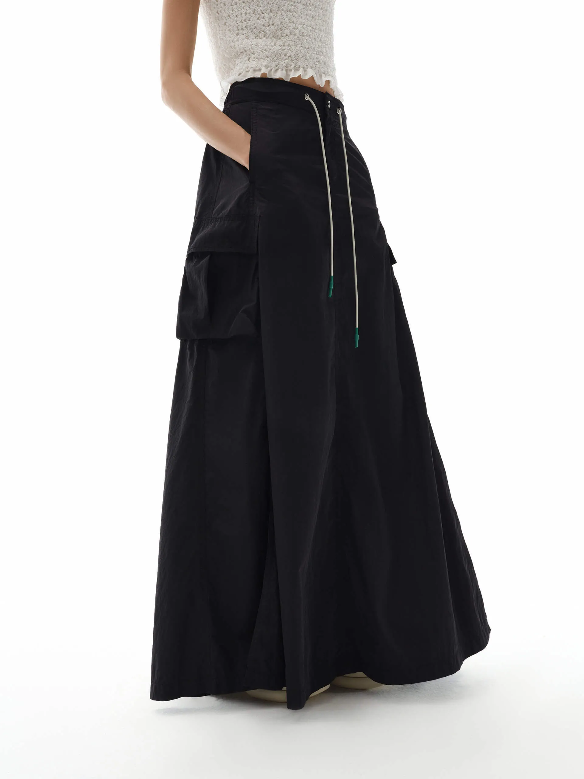 Drawstring Waist Maxi Skirt