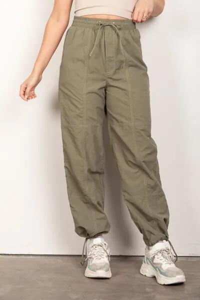 Drawstring Woven Parachute Joggers