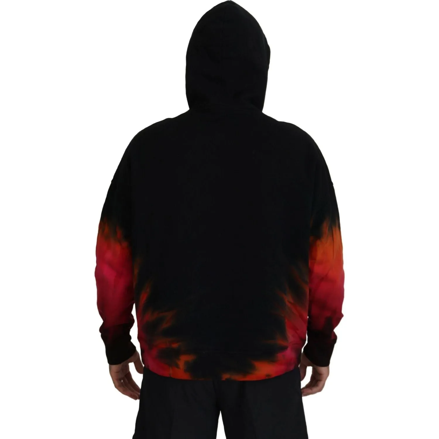 Dsquared² Black Red Cotton Hooded Tie Dye Pullover Sweater