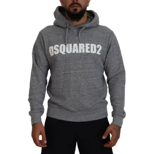 Dsquared² Gray Cotton Hooded Logo Print Men Pullover Sweater