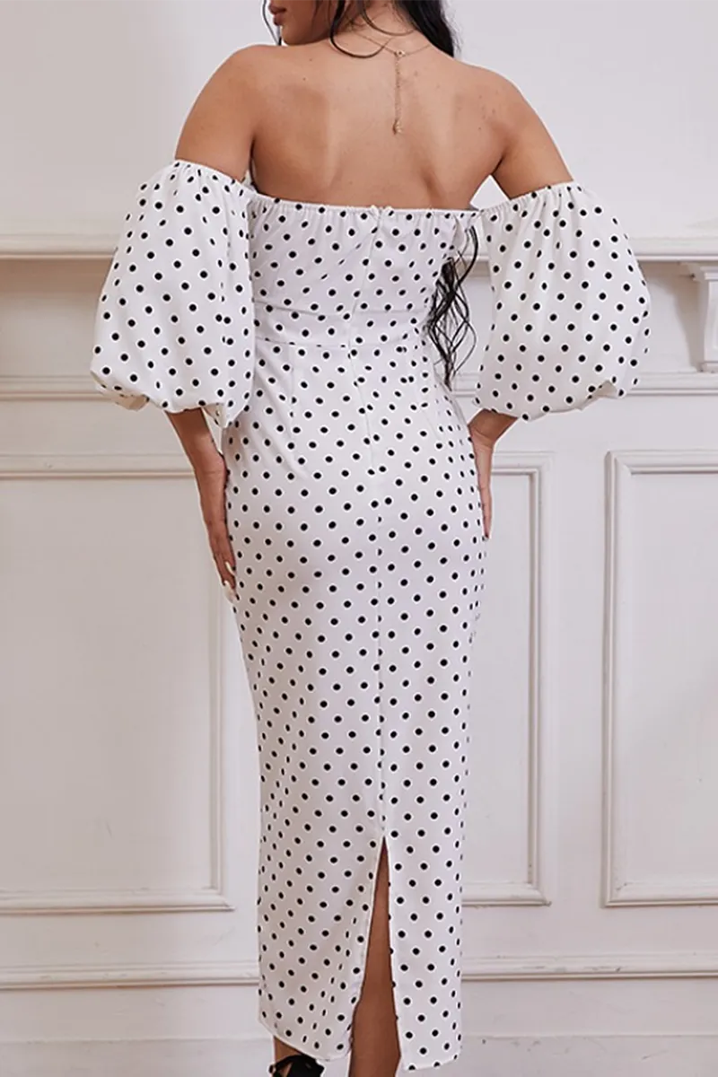 Dunnmall Fashion Elegant Polka Dot Slit Fold Strapless Pencil Skirt Dresses