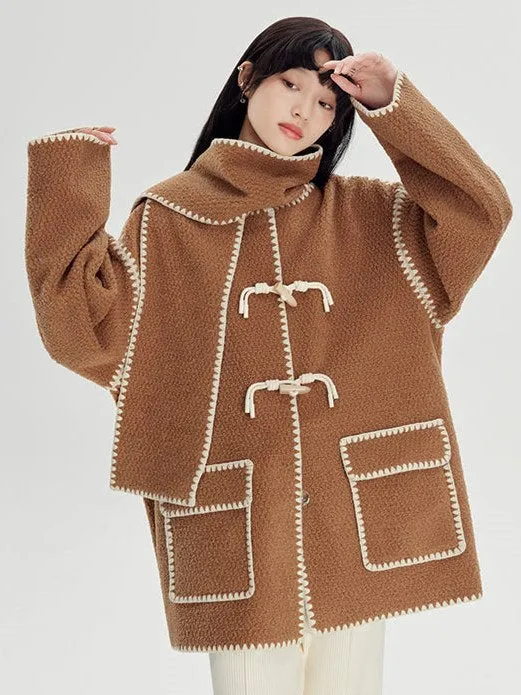 Embroidered Lamb Wool Shell Coat