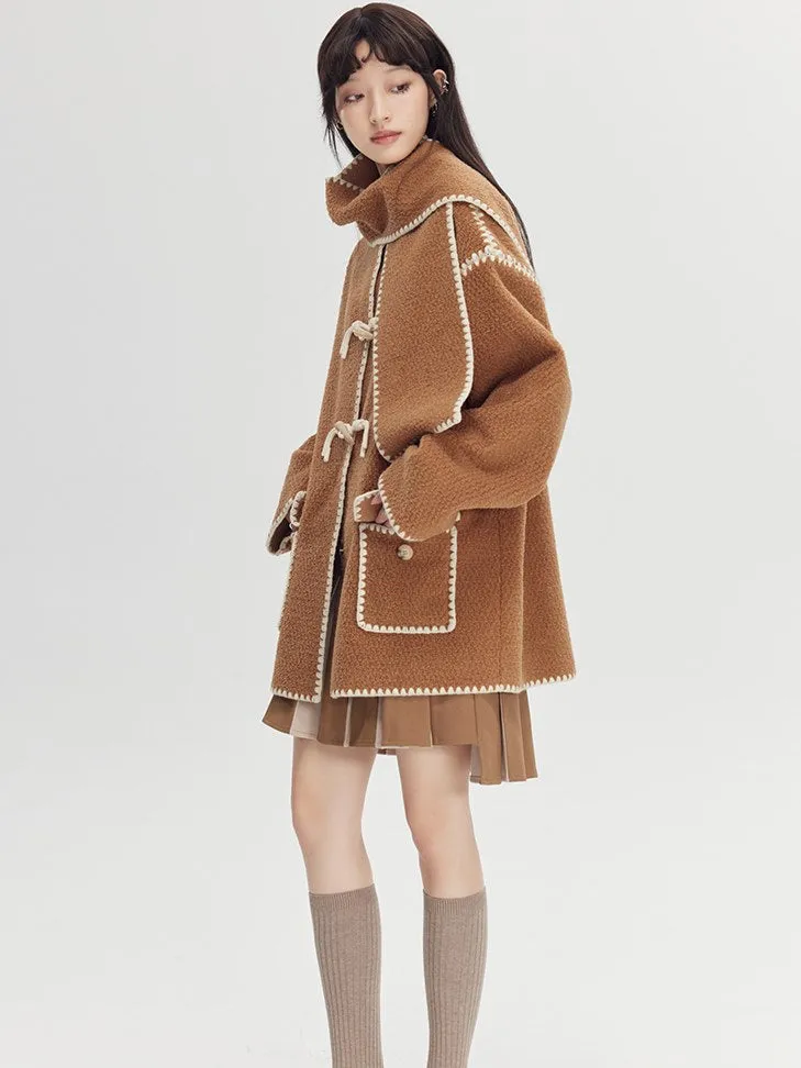 Embroidered Lamb Wool Shell Coat