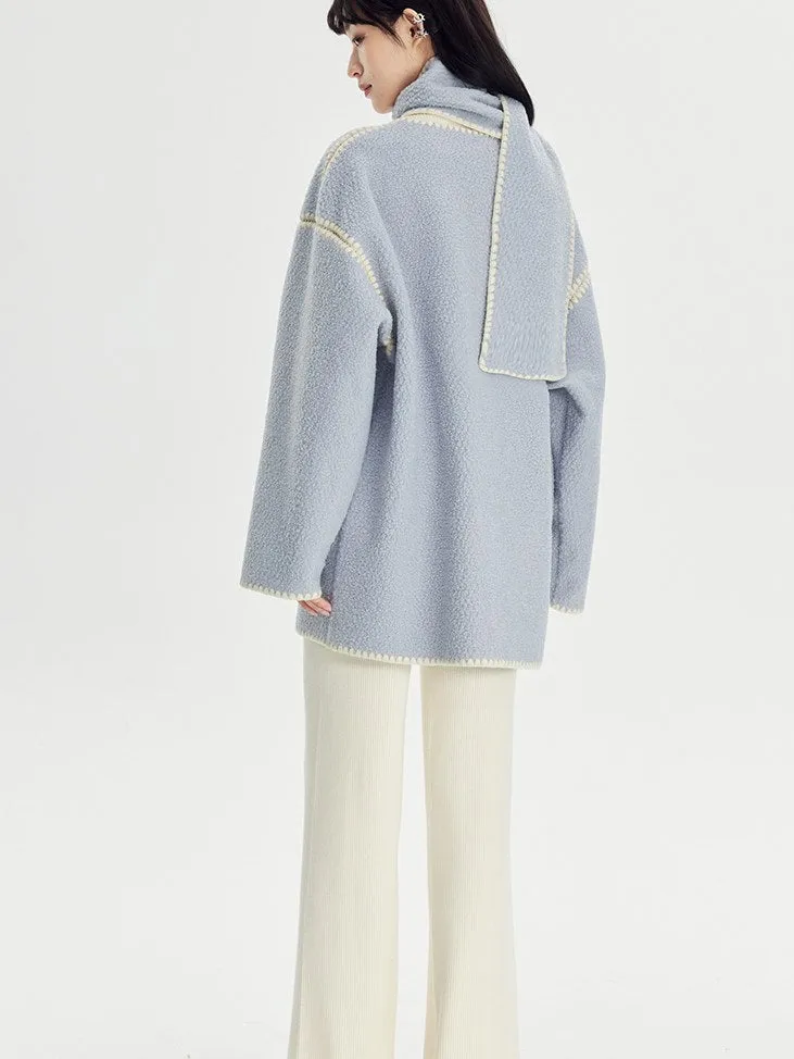 Embroidered Lamb Wool Shell Coat