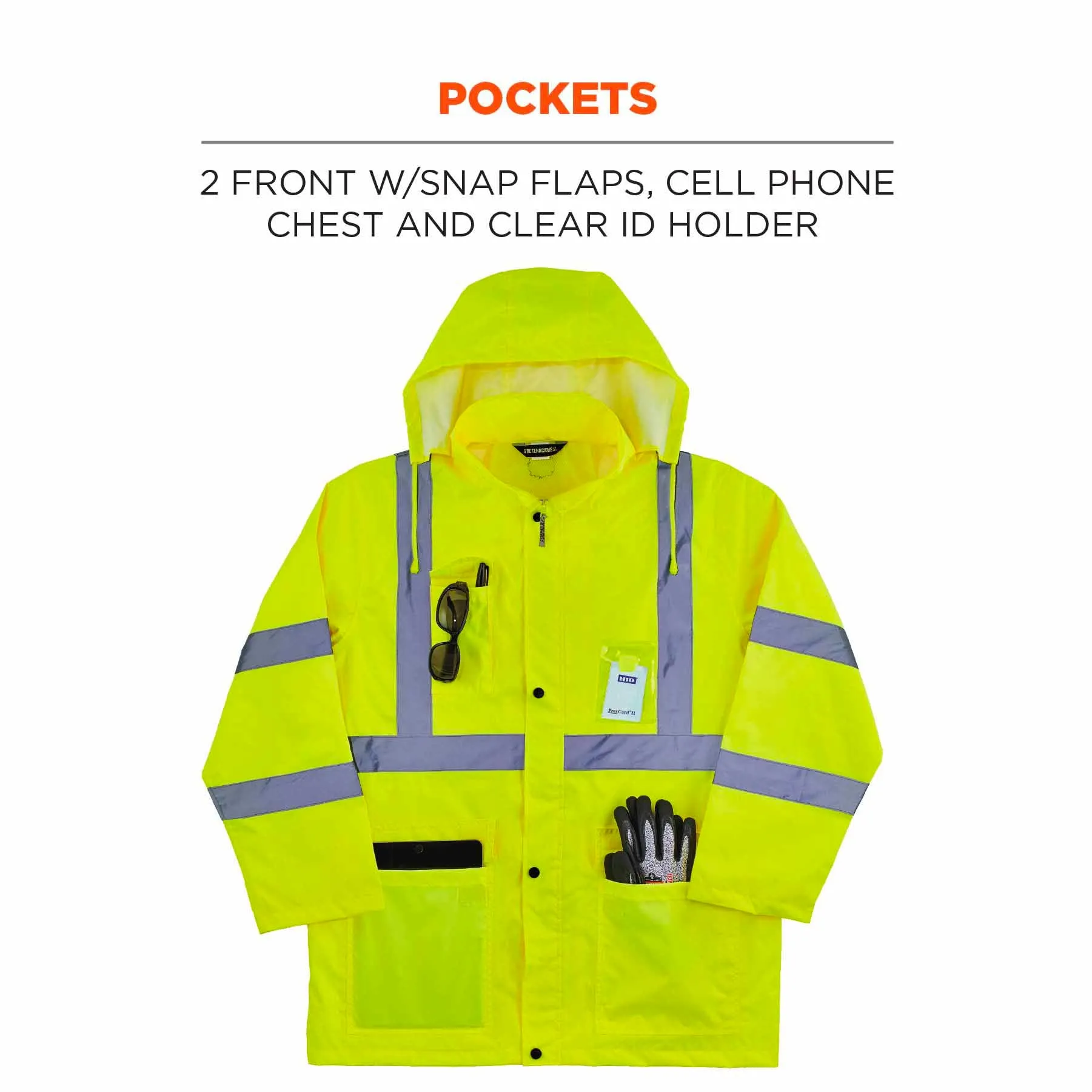 Ergodyne 24332 8366 S Lime Class 3 Lightweight Hi-Vis Rain Jacket