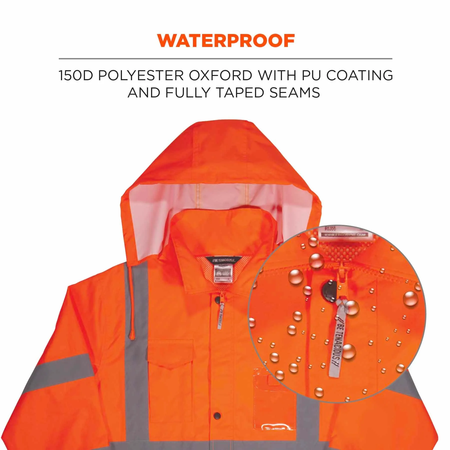 Ergodyne 24362 8366 S Orange Class 3 Lightweight Hi-Vis Rain Jacket