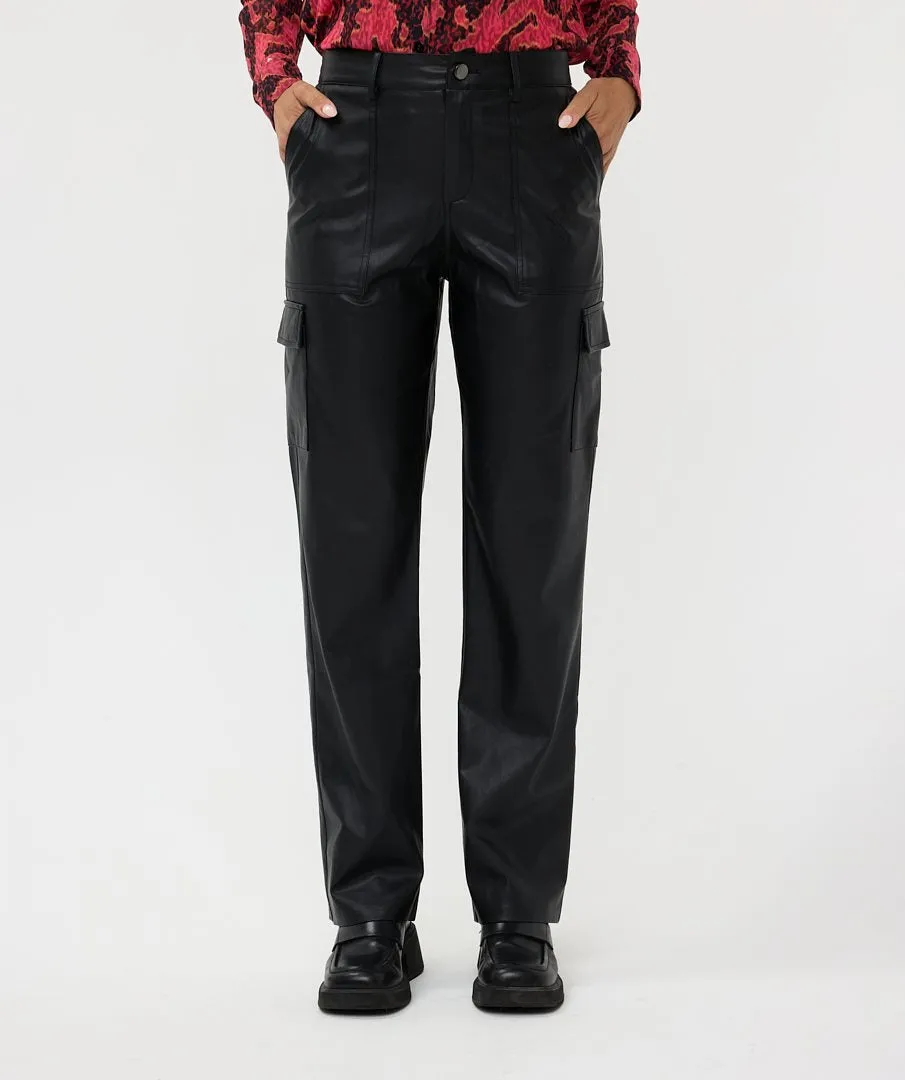 ESQUALO TROUSERS CARGO FAUX LEATHER BLACK