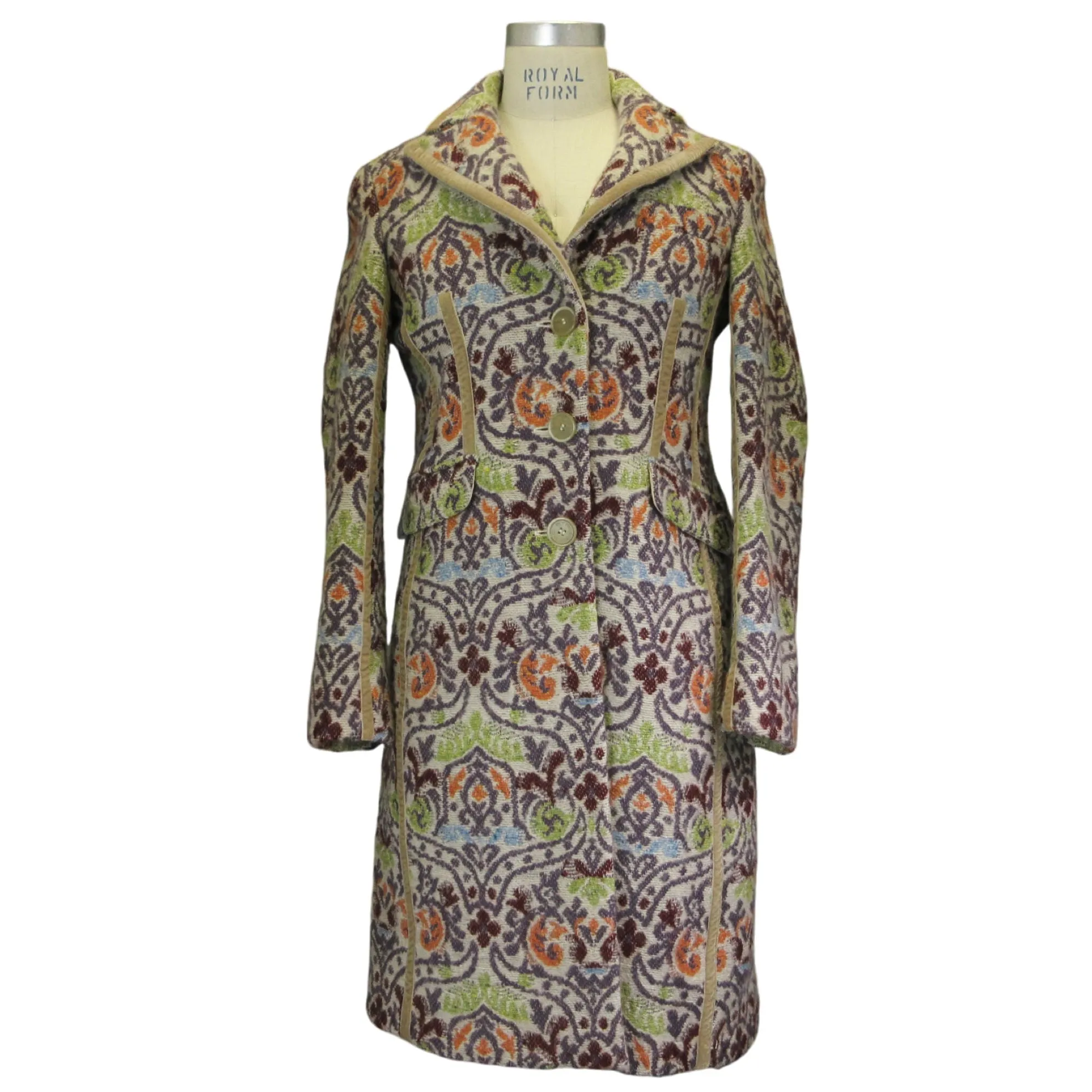 Etro Beige / Purple Multi Patterned Wool Coat