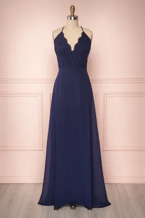 Fabia Navy | Blue Lace & Chiffon Dress