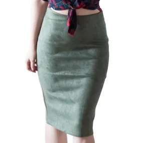 Fashion Empire Skirts 2018 Spring Faux Suede Pencil Skirt High Waist Bodycon Split Thick Stretchy Skirts