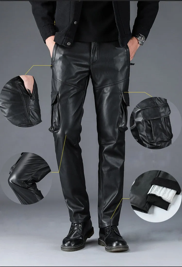 Faux Leather Men Slim Fit Cargo Pants