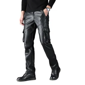 Faux Leather Men Slim Fit Cargo Pants