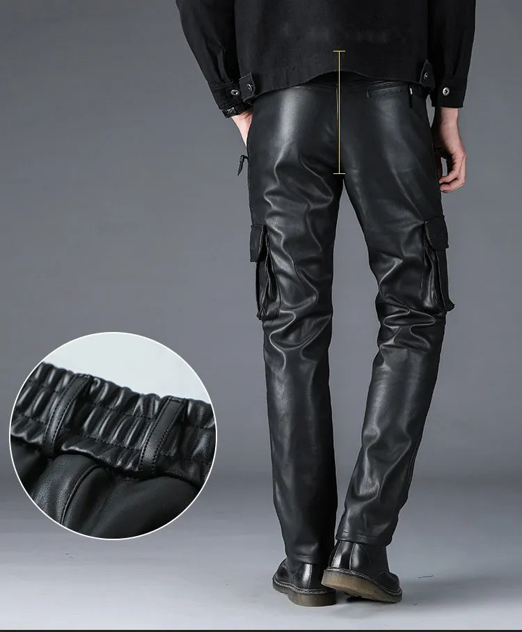 Faux Leather Men Slim Fit Cargo Pants